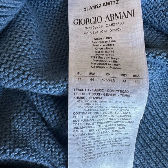 Giorgio Armani Woman Sweater Slate blue 44 Sz M/L Linen, Cotton. Logo In Front - Picture 7 of 14